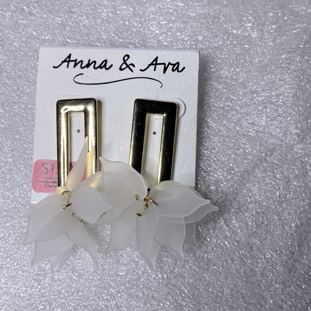 Anna and Ava square gold tone earrings with unique flowers